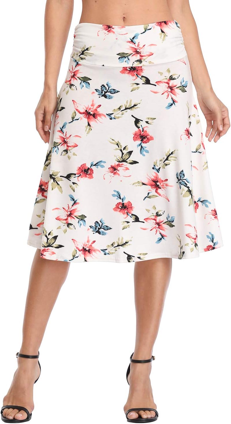 Manufacturer  Urban CoCo Women's Ruched High Waist Knee Length Jersey A-Line Stretchy Flared Casual Skirts