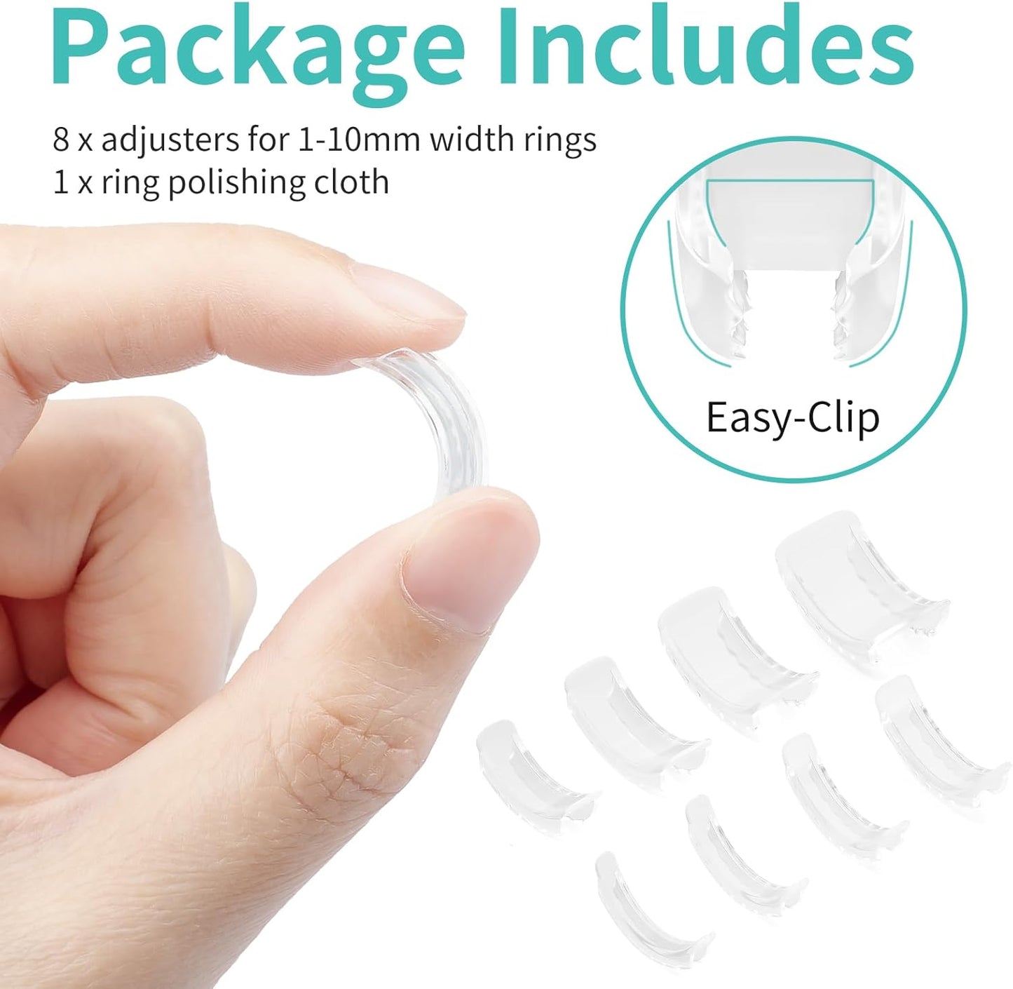 Manufacturer  Ring Sizers for Loose Rings, 8 Pack 8 Sizes, Ring Size Adjuster, Invisible Ring Guards for Women and Men, Ring Resizer with Polishing Cloth，Fits Bands Width to 1-8mm   rings