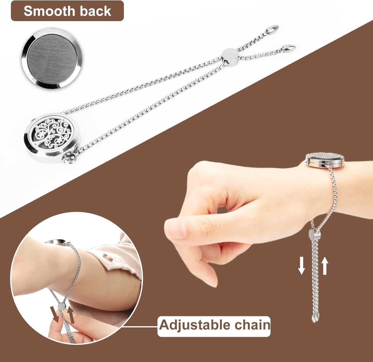Manufacturer  ttstar Essential Oil Diffuser Bracelet Stainless Steel Aromatherapy Locket Adjustable Diffuser Bracelet with 24pcs Refill Pads in 12 Colors Gift Set for Women Girls Mother's Day Christma(Tree of Hope)  bracelets