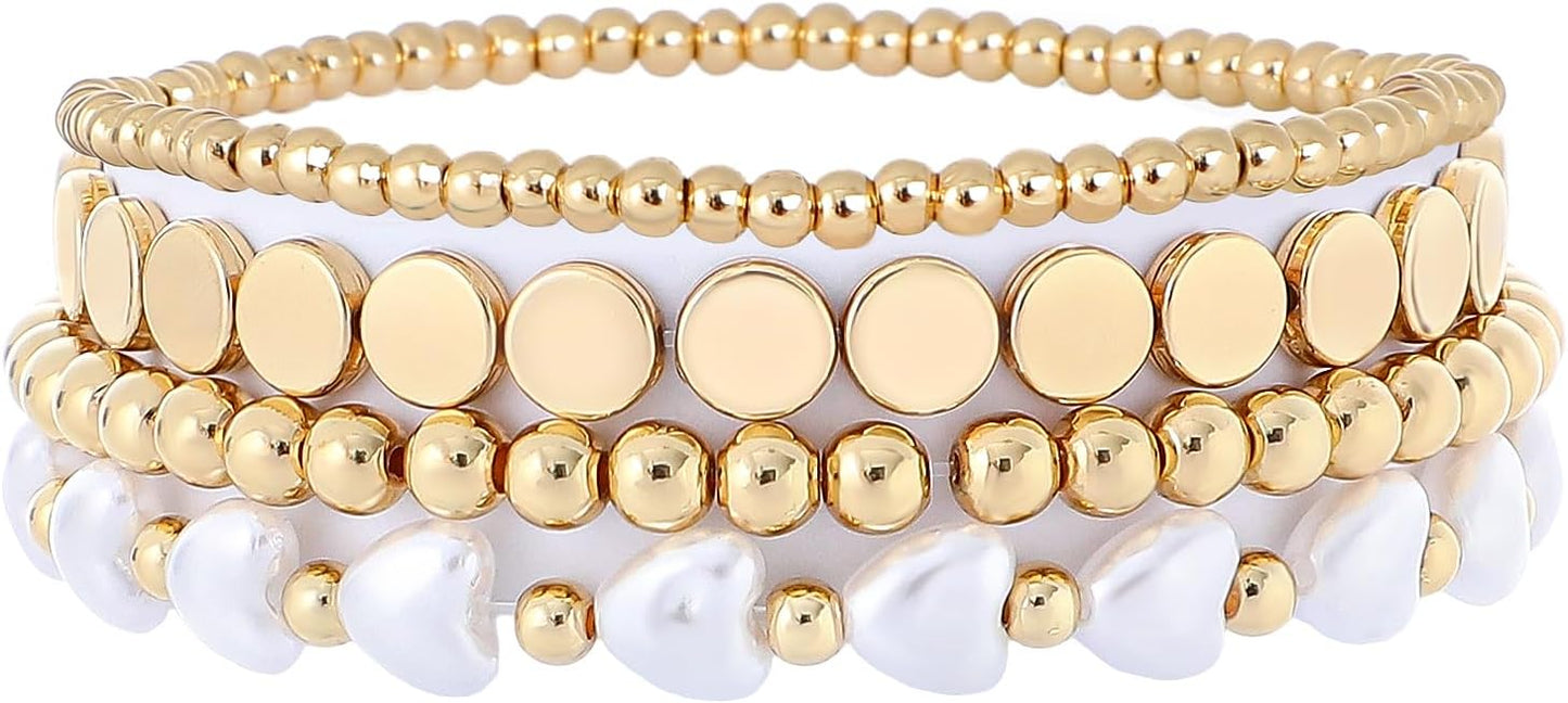 Manufacturer  Gold Beaded Bracelets for Women Trendy, 14K Gold Plated Stack Cross Pearl Gold Bead Stretch Bracelets Set Elastic Hypoallergenic Bracelets Jewelry Gifts  bracelets