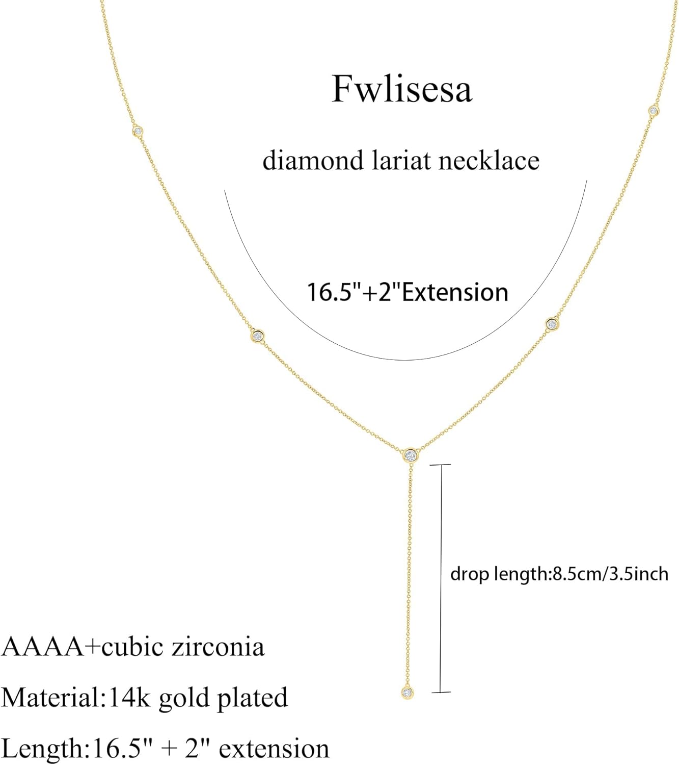 Manufacturer  Gold Necklace for Women, Dainty Gold Long Necklaces 14k Gold Plated Prom Bar CZ Lariat Necklace Simple Choker Necklaces for Women Trendy Fashion Costume Gold Jewelry Womens  Necklace