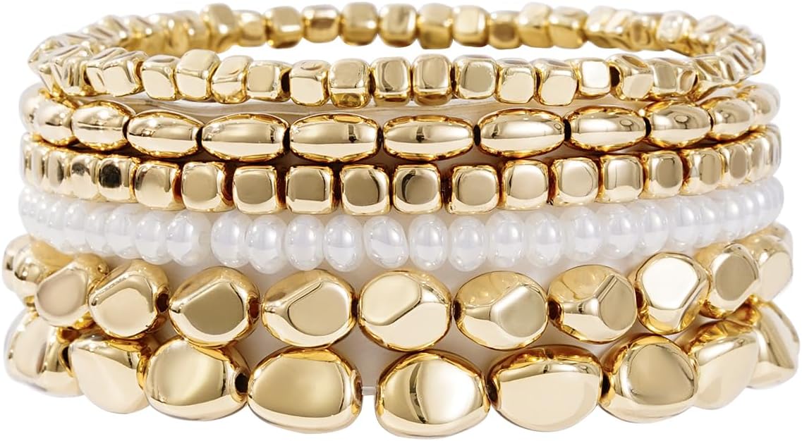 Manufacturer  Gold Beaded Bracelets for Women Trendy, 14K Gold Plated Stack Cross Pearl Gold Bead Stretch Bracelets Set Elastic Hypoallergenic Bracelets Jewelry Gifts  bracelets