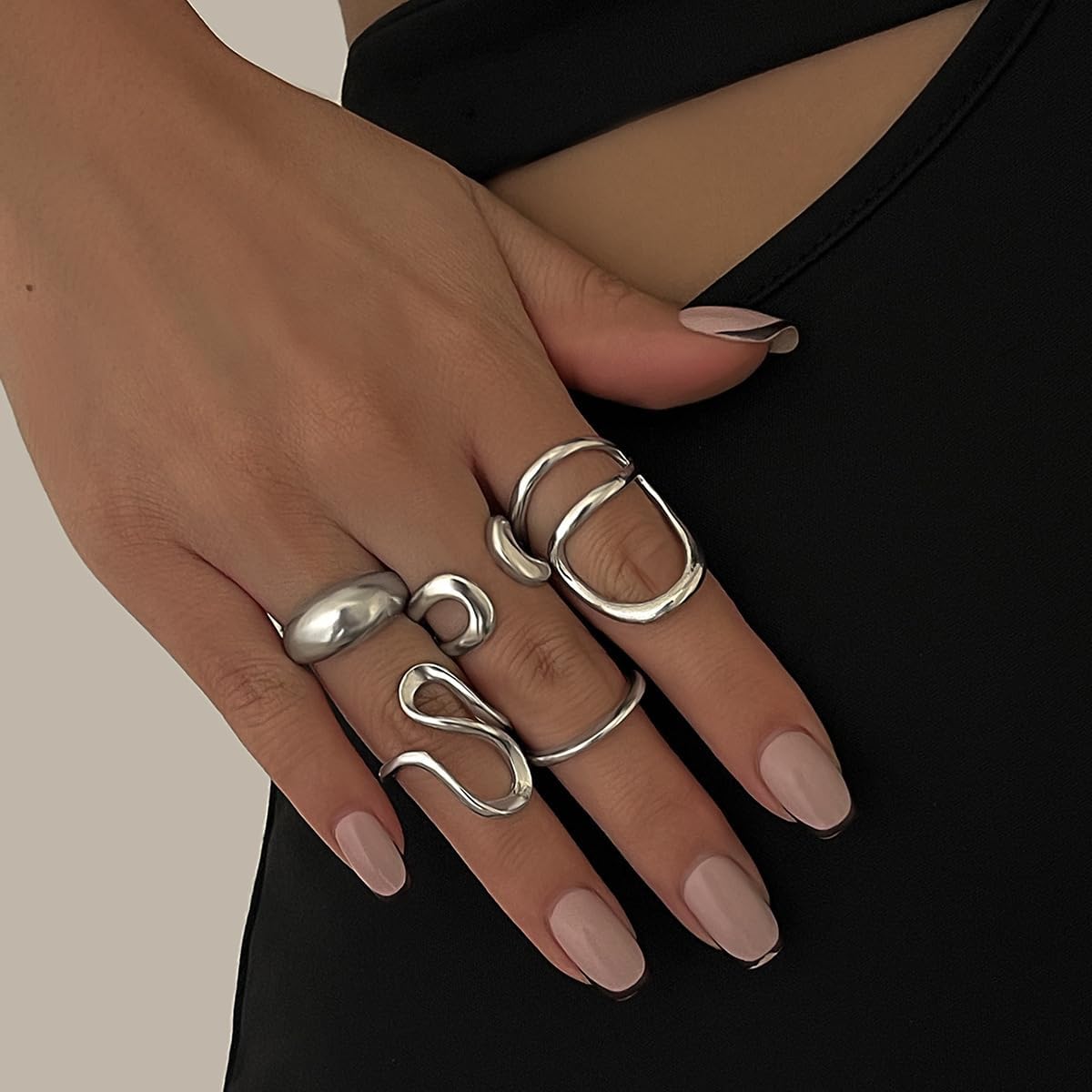 Manufacturer  Chunky Silver Rings for Women Open Stacking Knuckle Ring Silver Adjustable Round Dome Rings Set Minimalist Irregular Statement Ring Women Jewelry   rings