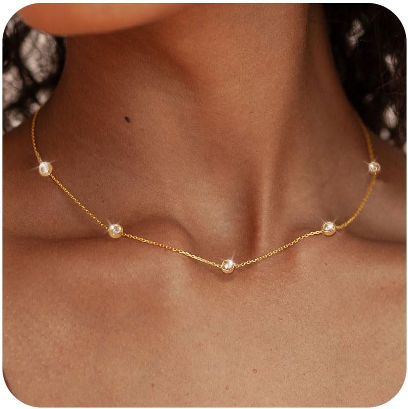 Manufacturer  FUNEIA Dainty Silver Gold Necklaces for Women Trendy Non Tarnish 14K Gold Plated Cubic Zirconia Necklace Layered Cute Butterfly Heart Station Choker Necklace Stack for Wedding Prom Brides Jewelry  Necklace