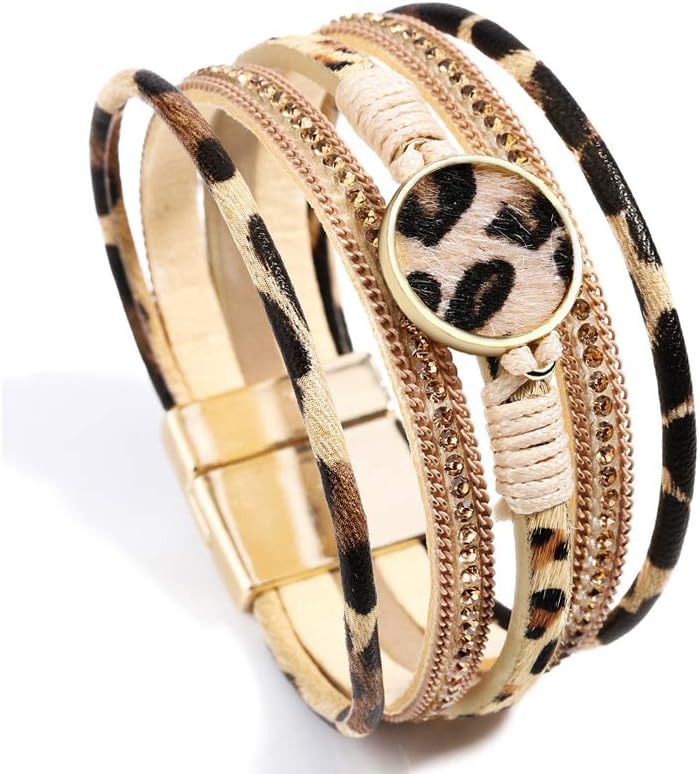 Manufacturer  Fesciory Leopard Bracelet for Women, Boho Leather Wrap Multi-Layer Pearl Crystal Bracelet Bangle Jewelry  bracelets