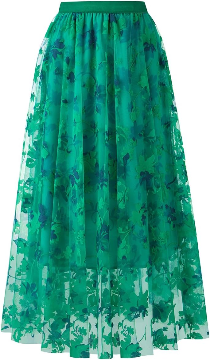 Manufacturer  Skirts for Women Midi Long Length Dressy Casual Trendy Summer Tulle A-Line Floral High Waist Skirts