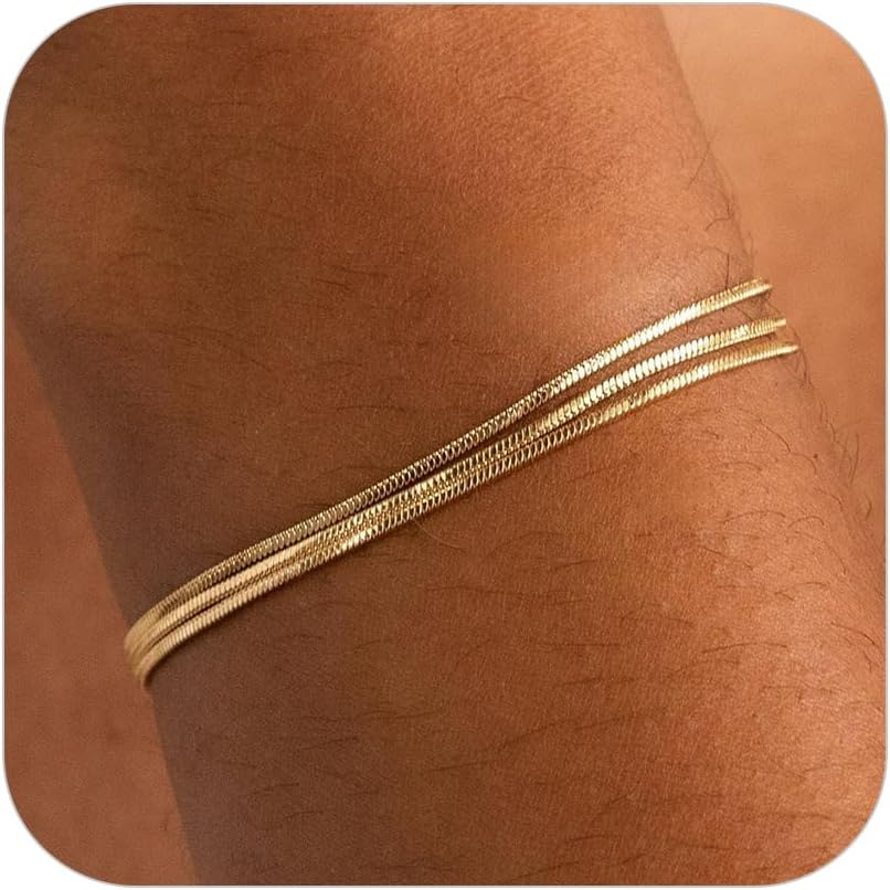 Manufacturer  SLOONG Gold Bracelets for Women Trendy, 14K Real Gold Plated Dainty Stackable Pearl Snake Chain CZ Heart Pendant Bracelets, Layered Waterproof Jewelry Gift for Women Adjustable 6"+2"  bracelets