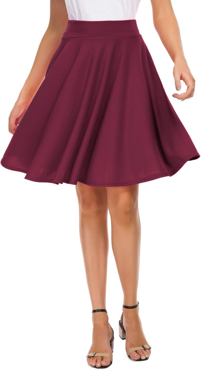 Manufacturer  EXCHIC Women's Casual Stretchy Flared Mini Skater Skirt Basic A-Line Pleated Midi Skirts