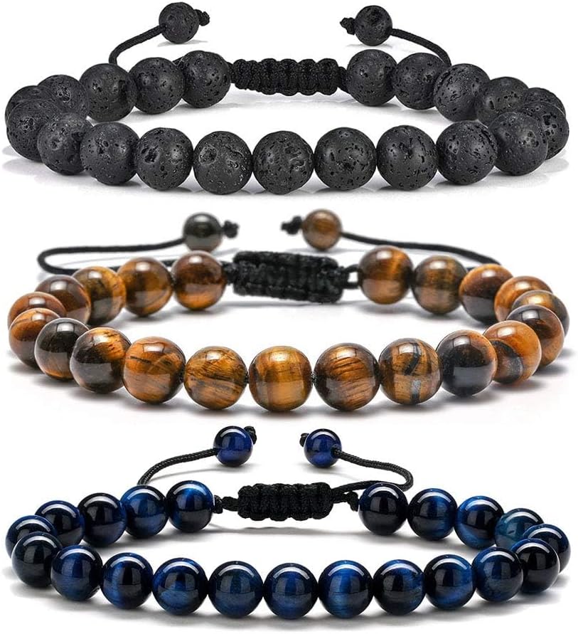 Manufacturer  M MOOHAM Natural Stone Bracelets for Men - 8mm Tiger Eye, Matte Agate, Lava Rock - Teen Boys Gifts for Birthday, Anniversary, Christmas  bracelets