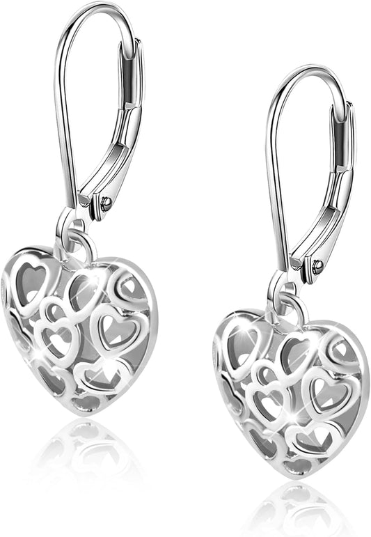 Manufacturer  925 Sterling Silver 14K Gold French Style Leverback Earrings, Heart Dangle Drop Earrings for Women Hypoallergenic Jewelry  earring