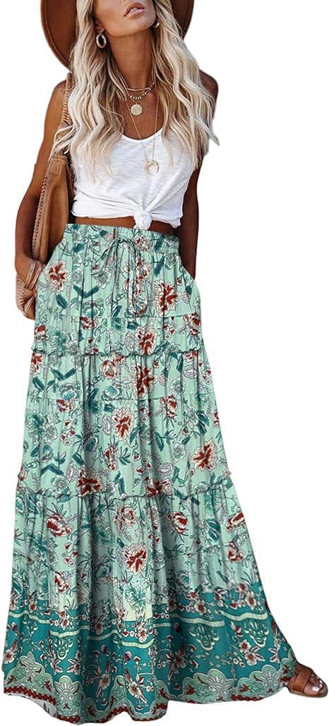 Manufacturer  EARKOHA Womens Casual High Waist Tie Paisley Print Long Maxi Skirt with Pockets skirts