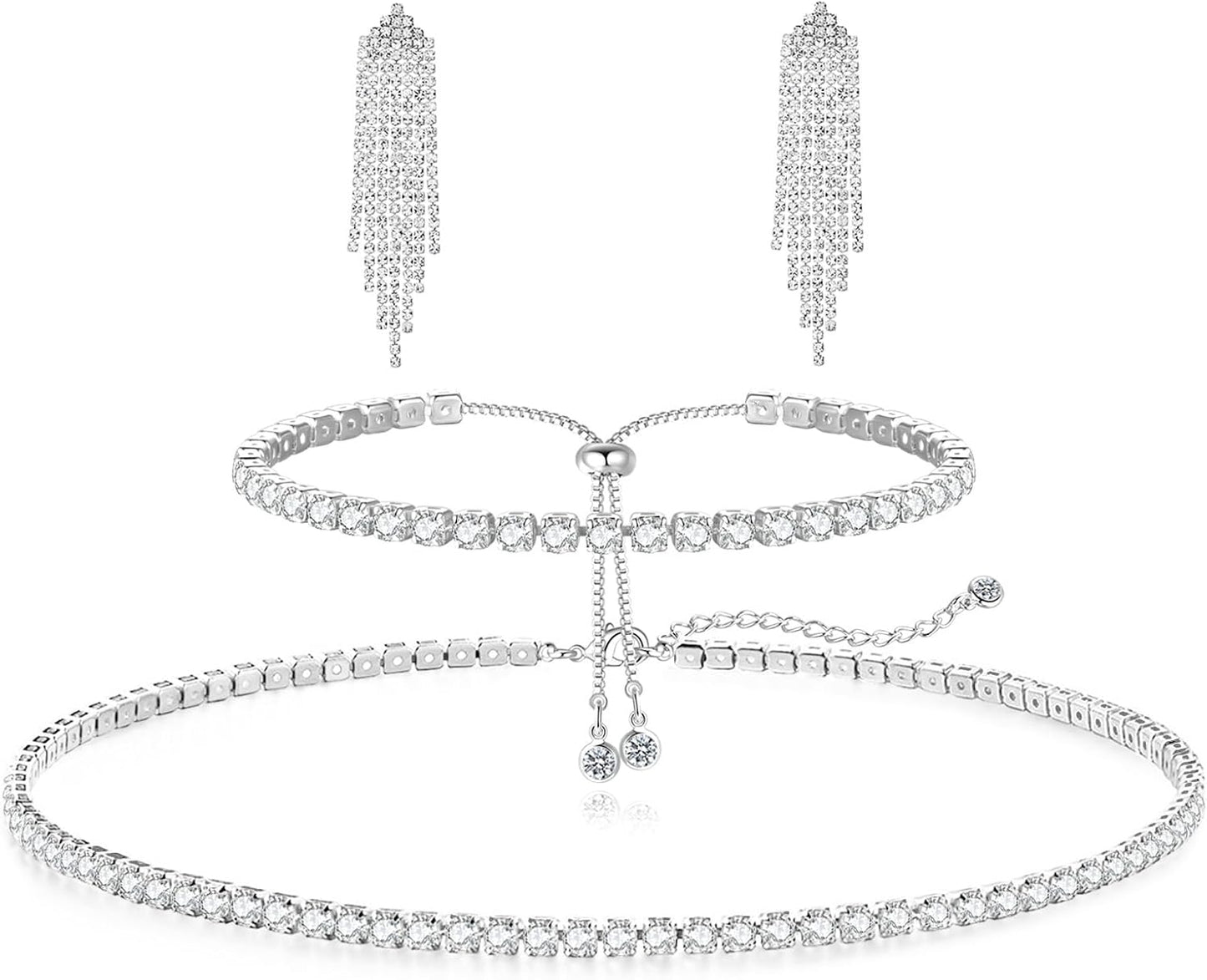 Manufacturer  Tennis Necklace Bracelet for Women, Sterling Sliver, Dainty Chocker Necklace, Crystal Bracelet for Women, Wedding Jewelry for Bride, Sparkly Party Prom Hypoallergenic  Necklace