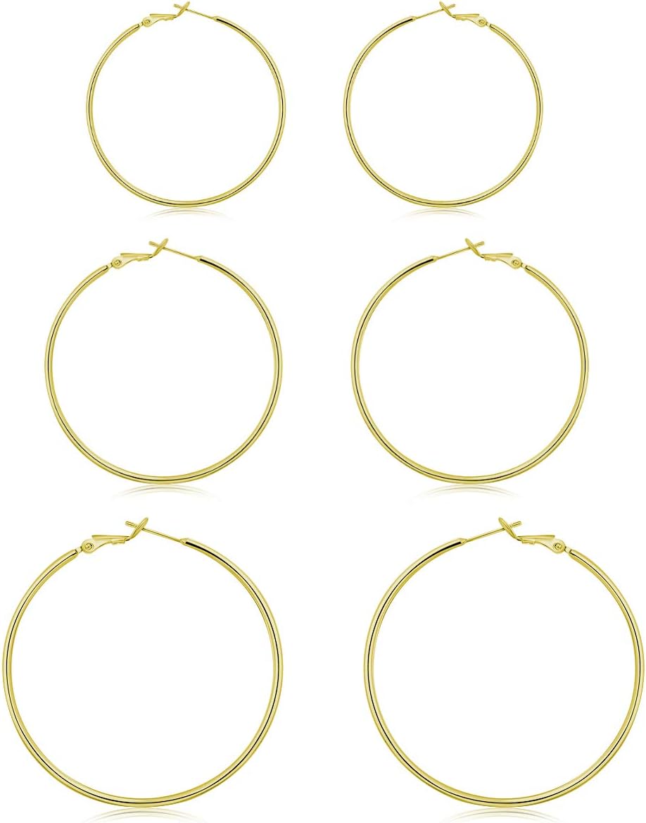 Manufacturer  3 Pairs Sterling Silver Hoop Earrings, 14K White Gold Plated Big Hoop Earrings Set for Women 40 50 60MM  earring