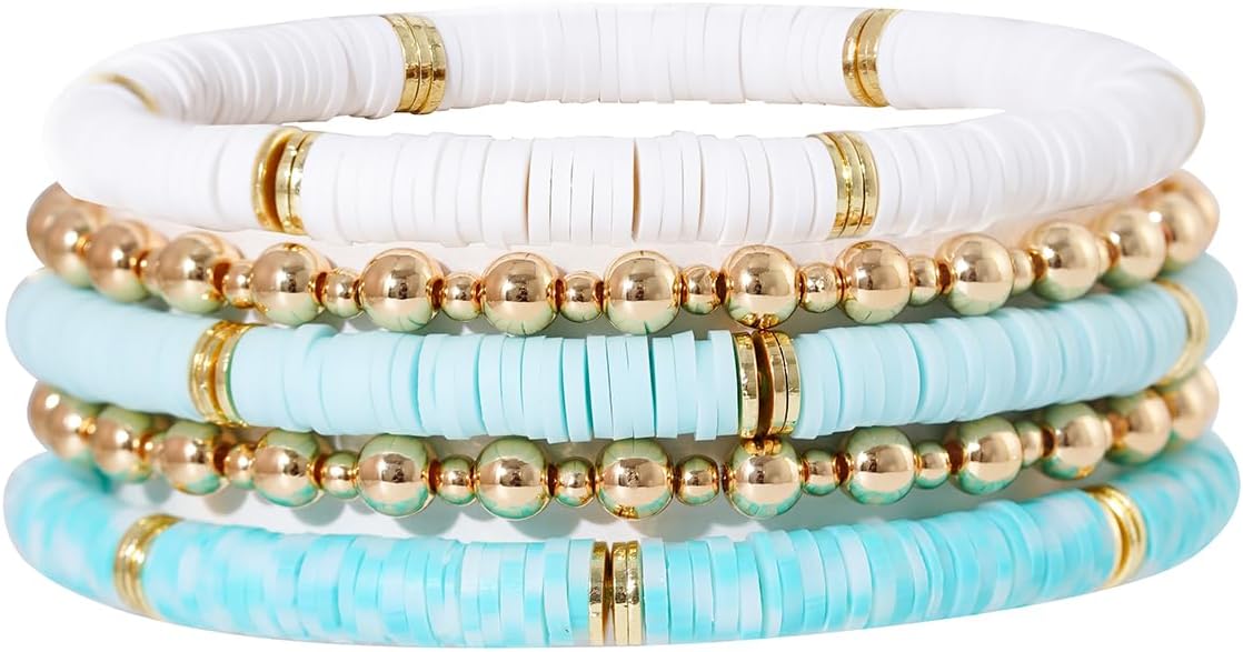 Manufacturer  GOOJIDS Surfer Heishi Clay Bead Bracelets for Women Bohemian Stackable Gold Beaded Stretch Bracelets Elastic Layering Friendship Bracelets Set Boho Jewelry  bracelets
