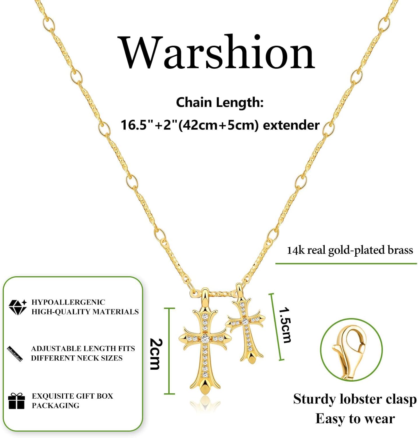 Manufacturer  Cross Necklace 14K Gold/Silver Plated Double Cross Pendant Necklace Dainty Diamond Cross Charm Link Chain Choker Delicate Faith Jewelry Religious Gifts for Women  necklace