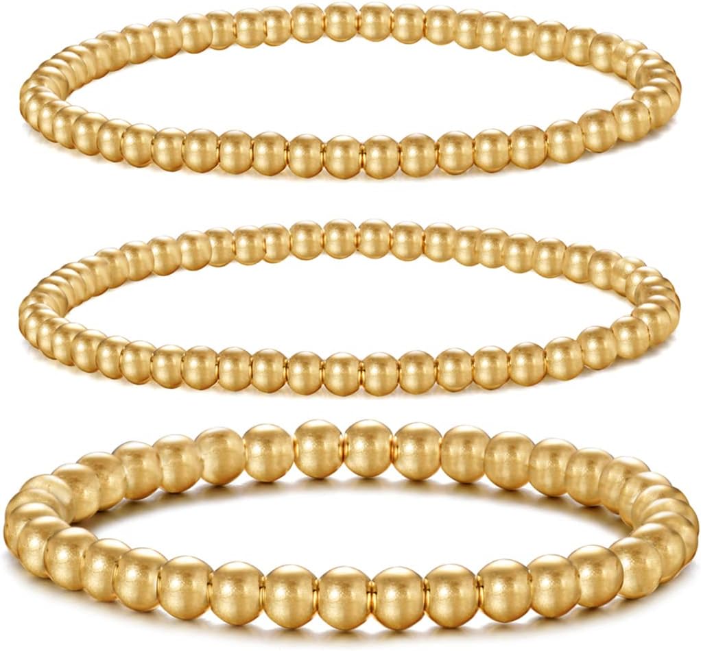 Manufacturer  Badu Gold Plate Bead Bracelet for Women 14K Gold Plated Bead Ball Bracelet Stretchable Elastic Hypoallergenic Bohemian Stackable  bracelets