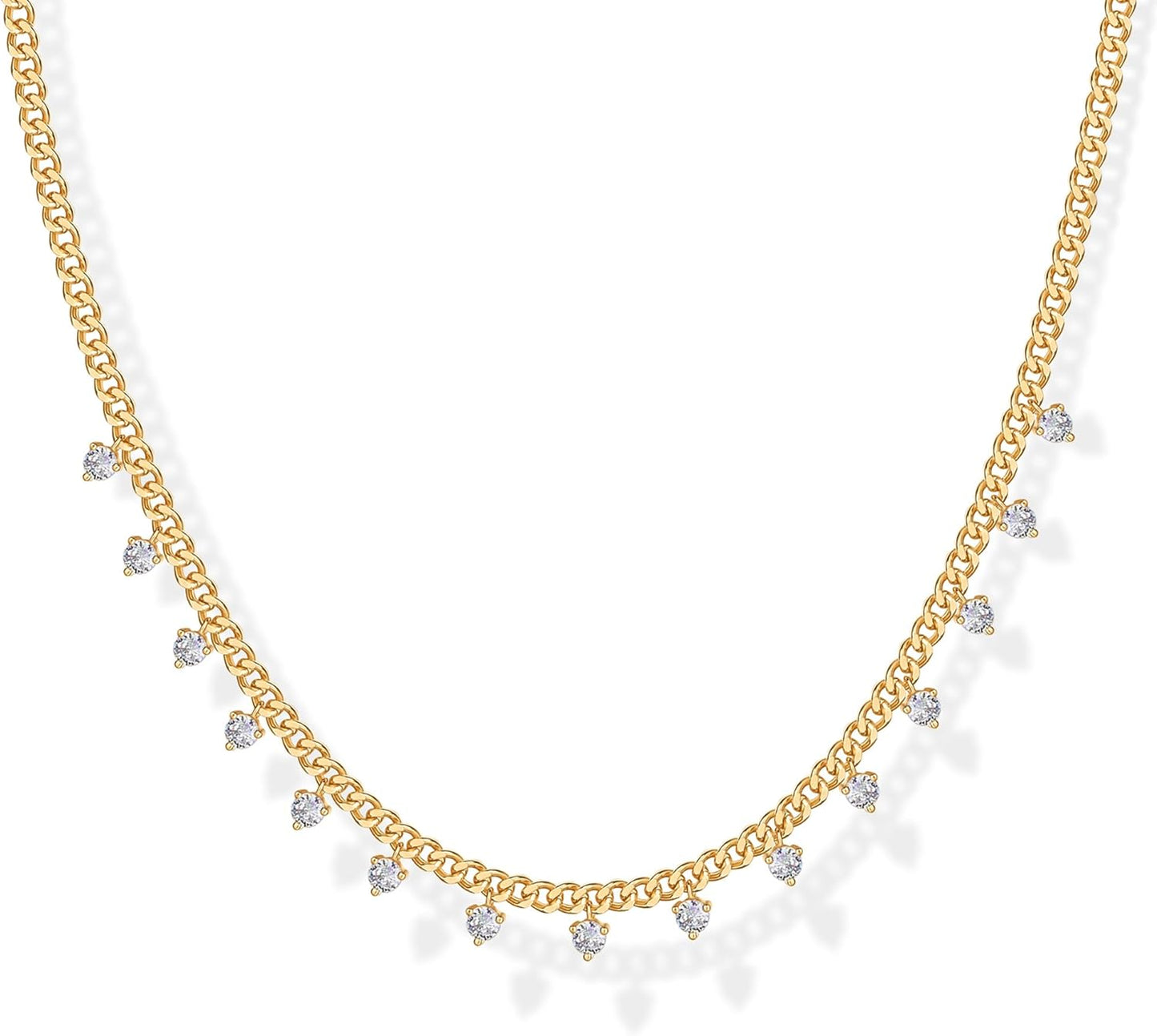 Manufacturer  PAVOI 14K Gold Plated Station Necklace - Simulated Diamond BTY Layering Necklaces - Womens CZ Chain  Necklace