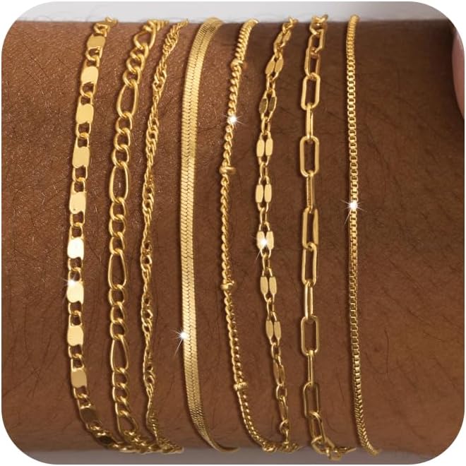 Manufacturer  Tewiky Waterproof Gold Bracelets for Women Non Tarnish - Dainty Stack14K Gold Plated/Sterling Silver Chain Bracelets Set Adjustable Trendy Jewelry for Women  bracelets