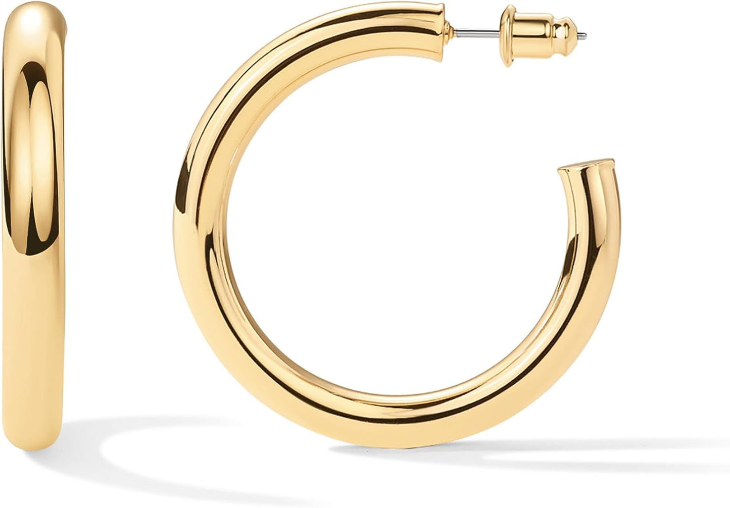 Manufacturer  PAVOI 14K Gold Plated Lightweight Chunky Open Hoops for Women | Trendy Gold Hoop Earrings   rings