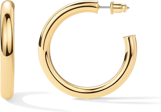 Manufacturer  PAVOI 14K Gold Plated Lightweight Chunky Open Hoops for Women | Trendy Gold Hoop Earrings   rings