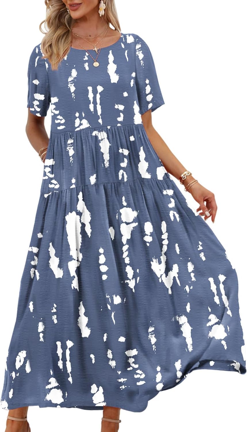 Manufacturer  YESNO Women Casual Loose Bohemian Floral Dress with Pockets Short Sleeve Long Maxi Summer Beach Swing Dress EJF dresses