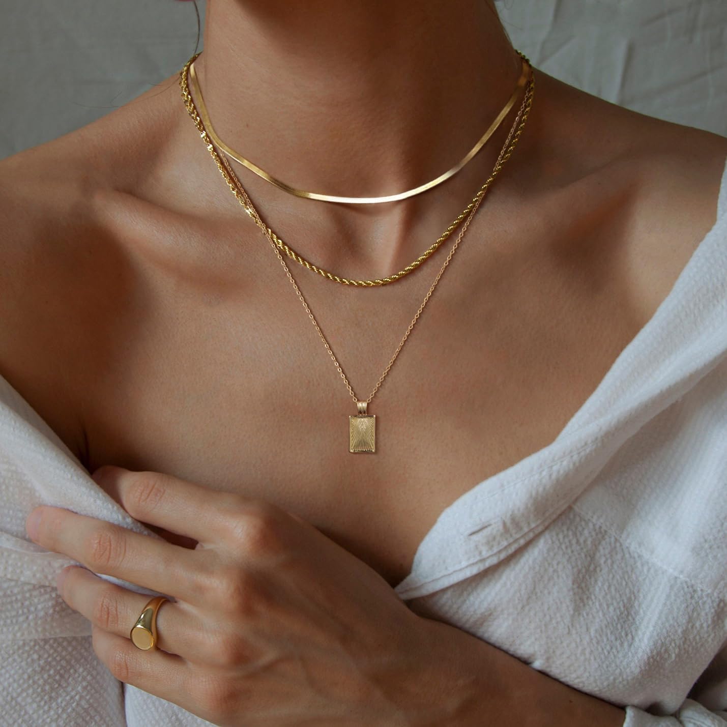 Manufacturer  Layered Gold Silver Necklaces for Women, Stackable Stack 14K Real Gold Plated Silver Chain Necklace Diamond Circle CZ Layering Pendant Necklaces Trendy Gold Jewelry Set Gifts  Necklace