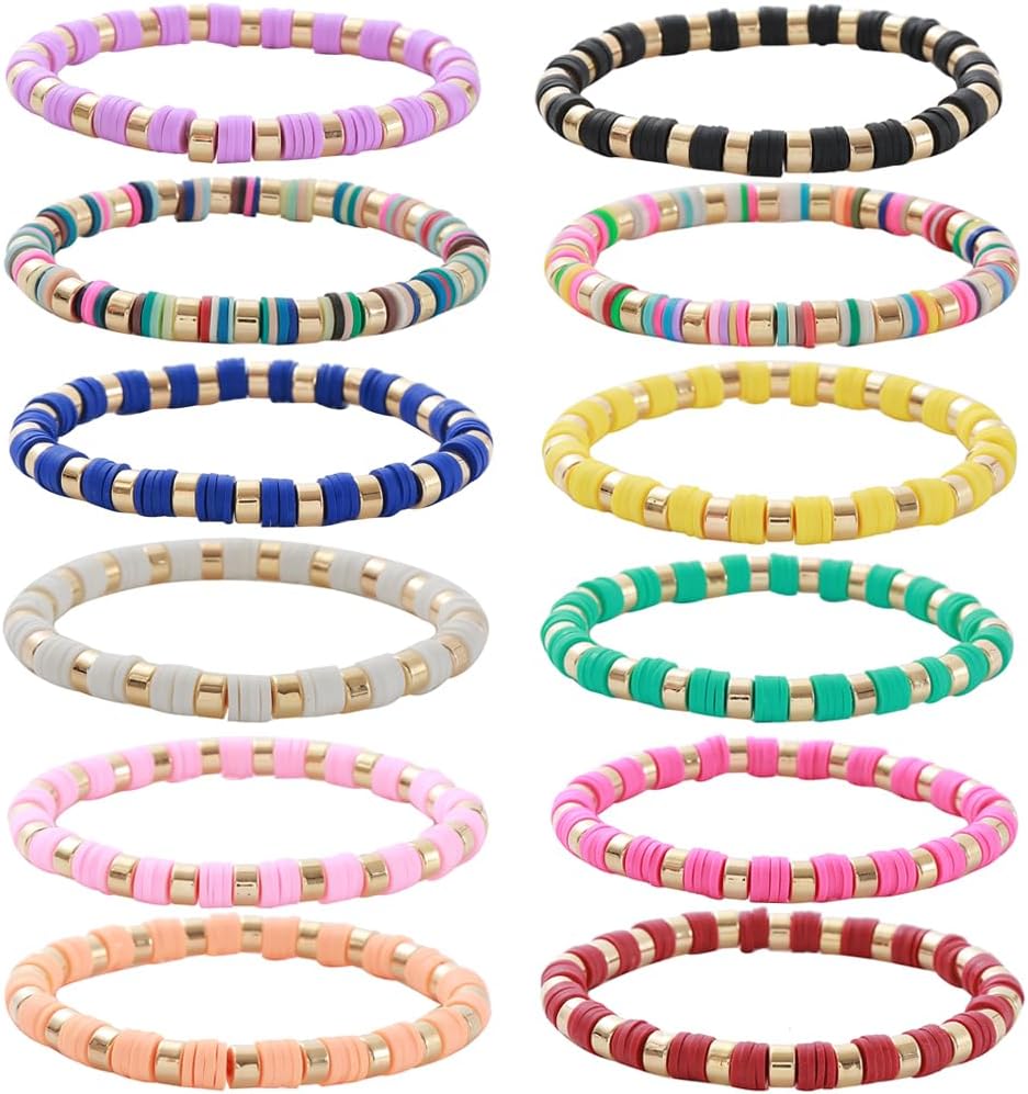 Manufacturer  12pcs Friendship Bracelets Beaded Bracelets Heishi Bracelet Cute Bracelets Stack Vinyl Clay Disc Bead Surfer Stretch Summer Beach Bracelets For Women Preppy Bracelets  bracelets