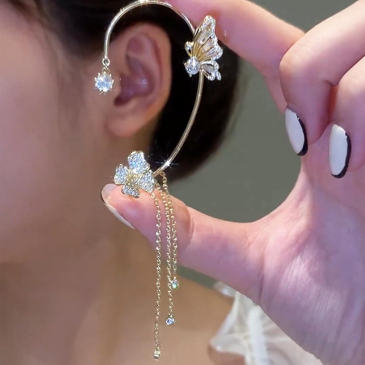 Manufacturer  Butterfly Ear Cuffs Earrings Rhinestone Butterfly Flower Ear Wrap No Piercing Tassel Earrings for Women  earring