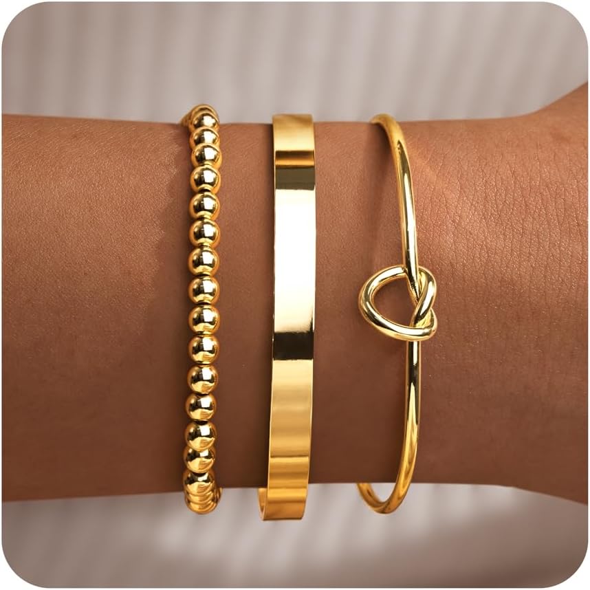 Manufacturer  Gold Bracelets for Women Non Tarnish Dainty 14K Real Gold Plated Bangle Cuff Bracelets Stack for Women,Waterproof Stackable Bracelet Gold Jewelry Trendy Gifts Adjustable  bracelets