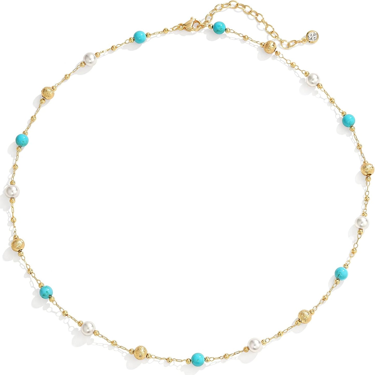 Manufacturer  Created Turquoise Necklace for Women 14K Gold Plated Beaded Heart Choker Boho Necklaces Handmade Beach Summer Everyday Western Jewelry Gifts  necklace