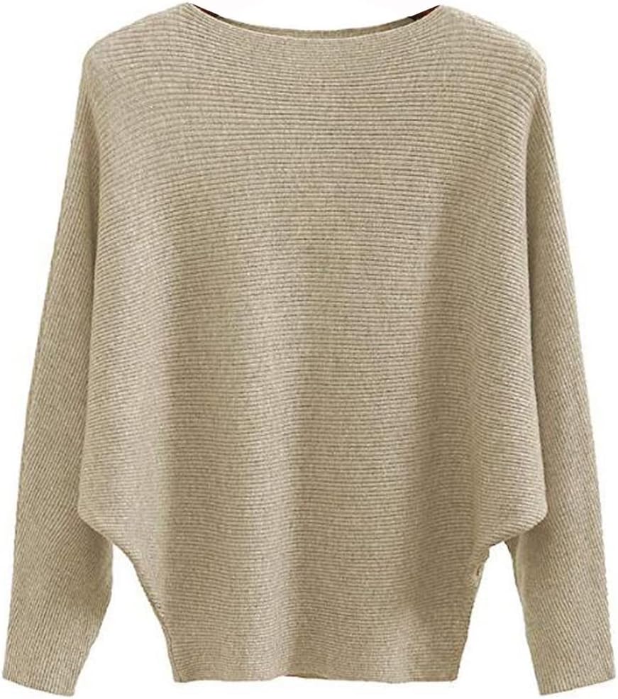 Manufacturer  Ckikiou Womens Lightweight Oversized Boat Neck Sweaters Tops Dolman Batwing Sleeve Ribbed Knitted Pullovers   sweaters