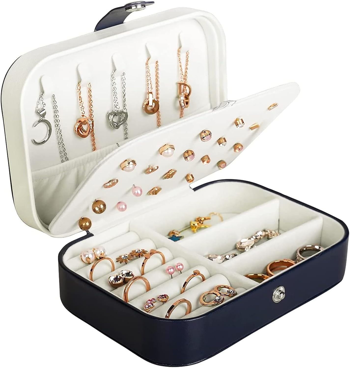 Manufacturer  Travel Jewelry Box, PU Leather Small Jewelry Organizer for Women Girls, Portable Mini Travel Case Display Storage Holder Boxes for Stud Earrings, Rings, Necklaces, Bracelets (Pink)   rings