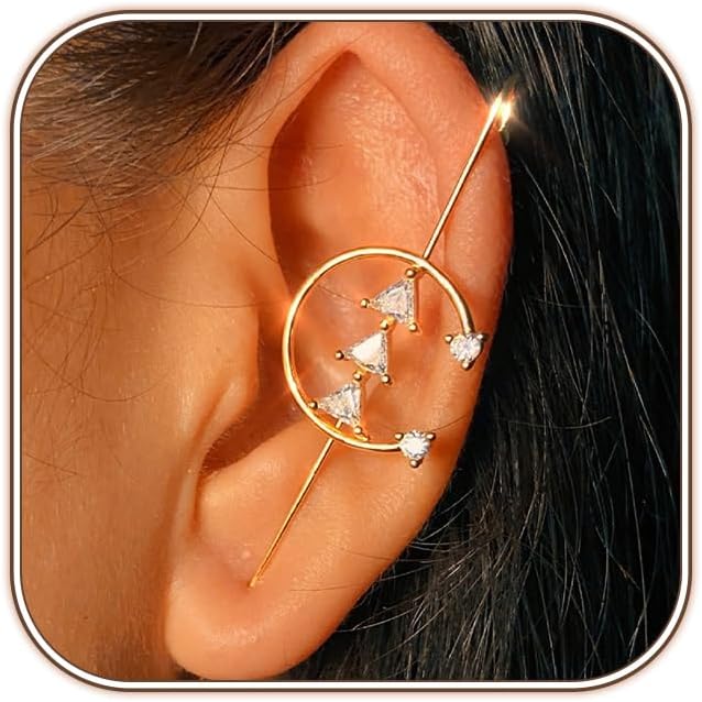 Manufacturer  Vintage Ear Wrap Crawler Hook Earrings Crystal Long Piercing Star-Shape Lightning Bolt Exaggerate Wrap Climber Earrings Gold Silver Cz Ear Cuff Earrings for Women  earring