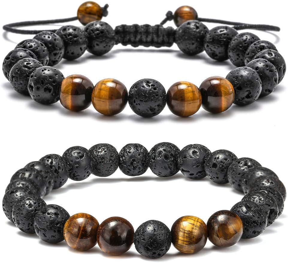 Manufacturer  M MOOHAM Natural Stone Bracelets for Men - 8mm Tiger Eye, Matte Agate, Lava Rock - Teen Boys Gifts for Birthday, Anniversary, Christmas  bracelets