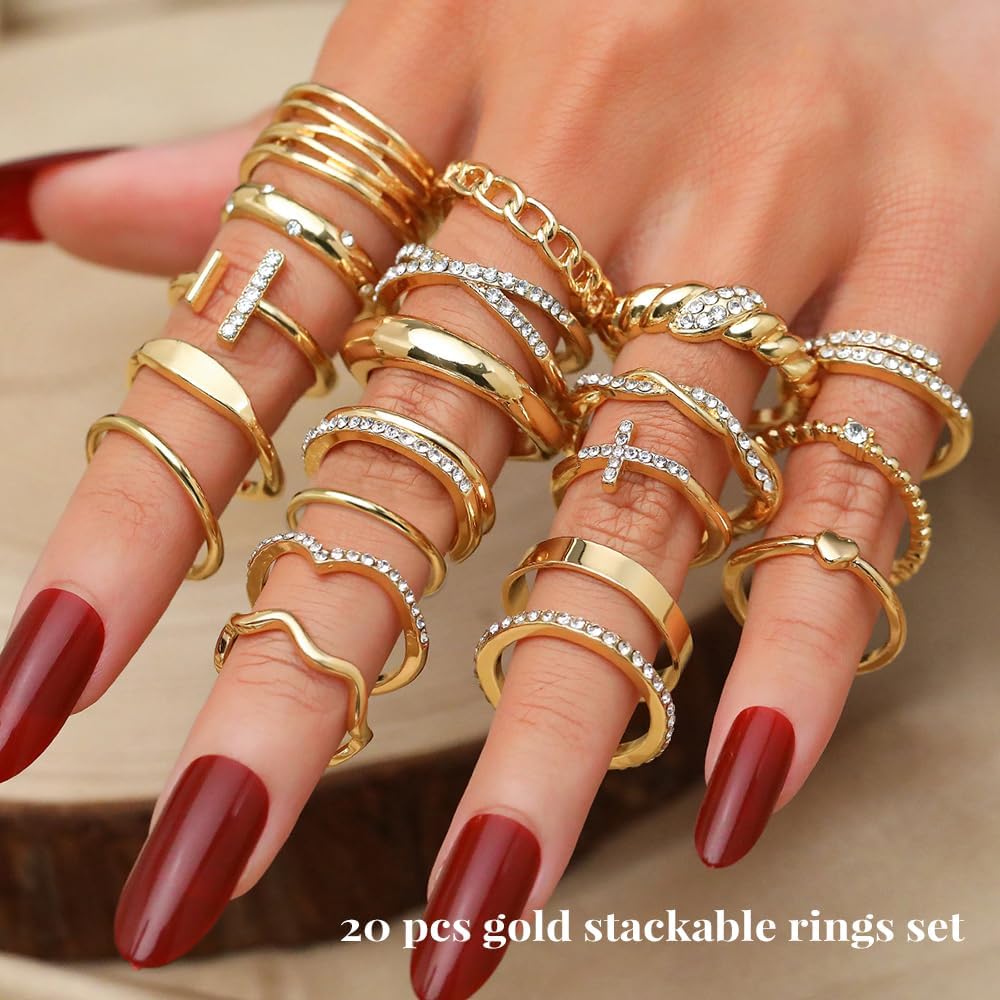 Manufacturer  KISS WIFE Gold Knuckle Rings Set for Women, Dainty Simple Trendy Cute Stackable Finger Rings Pack, Perfect for Stacking Layering on Thumb and Knuckle, Mixed Size, Jewelry Gift   rings