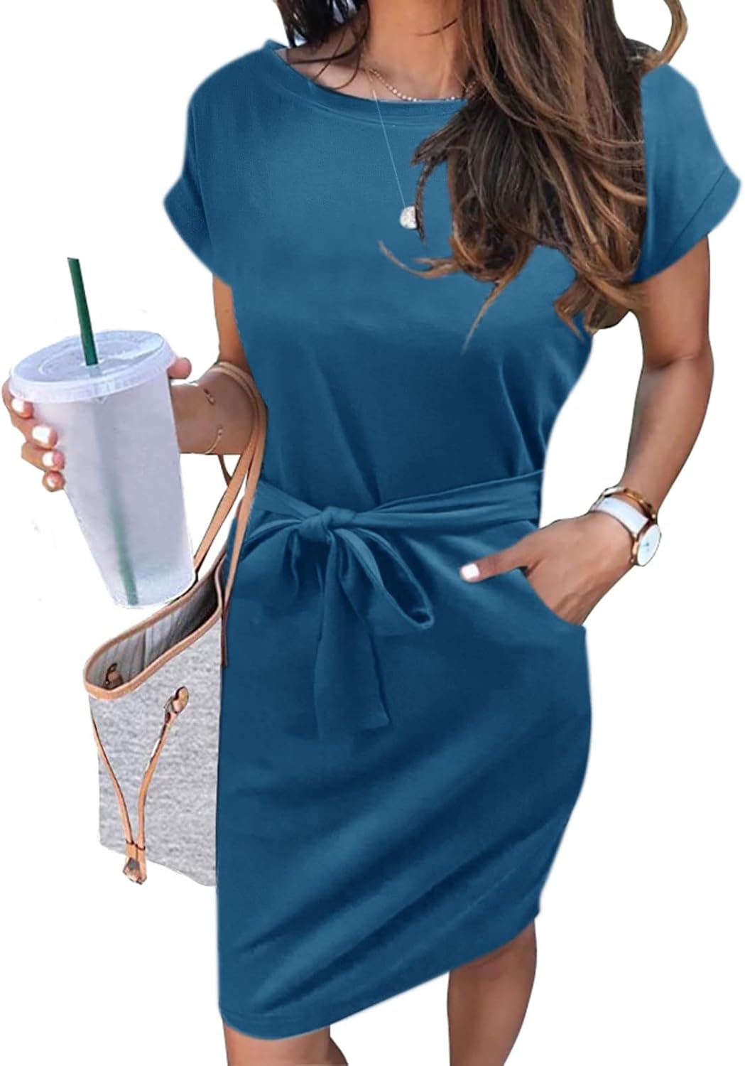 Manufacturer  MEROKEETY Women's Summer Striped Short Sleeve T Shirt Dress Casual Tie Waist with Pockets dresses