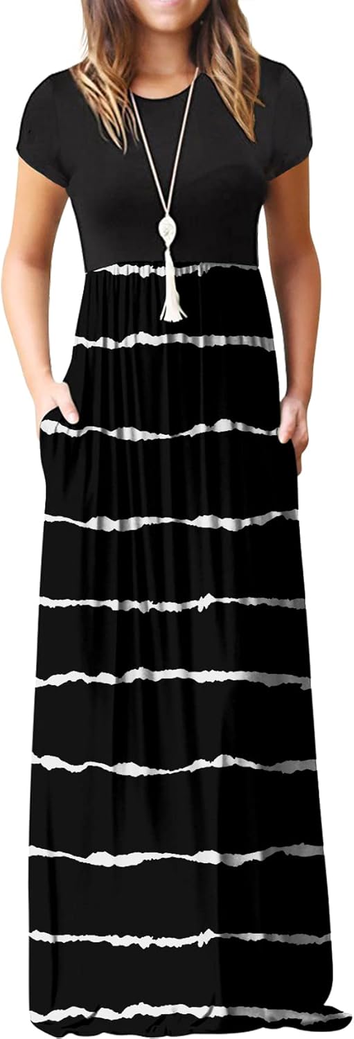 Manufacturer  GRECERELLE Women Summer Crew Neck Casual Short Sleeve Solid Floral Print Long Maxi Dress with Pockets dresses