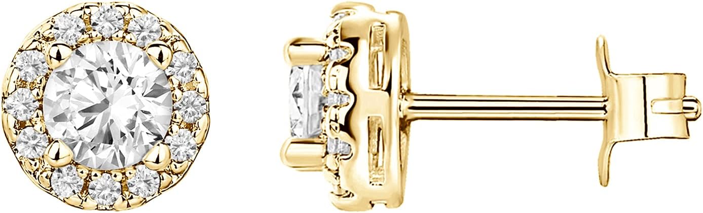 Manufacturer  PAVOI 14K Gold Plated Sterling Silver Post Brilliant Round Faux Diamond Halo Earrings - Premium Cubic Zirconia in Rose, White, and Yellow Gold  earring