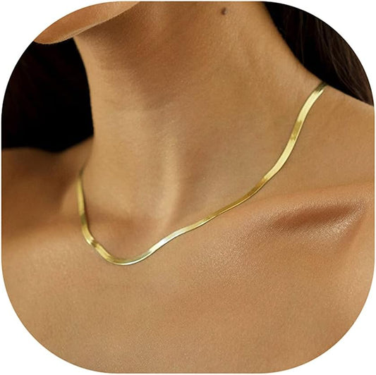 Manufacturer  DEARMAY 14K Gold Necklaces for Women, Dainty Gold Herringbone Choker Necklace for Women Thin Layered Chunky Snake Chain Necklaces Jewelry for Teen Gifts  Necklace