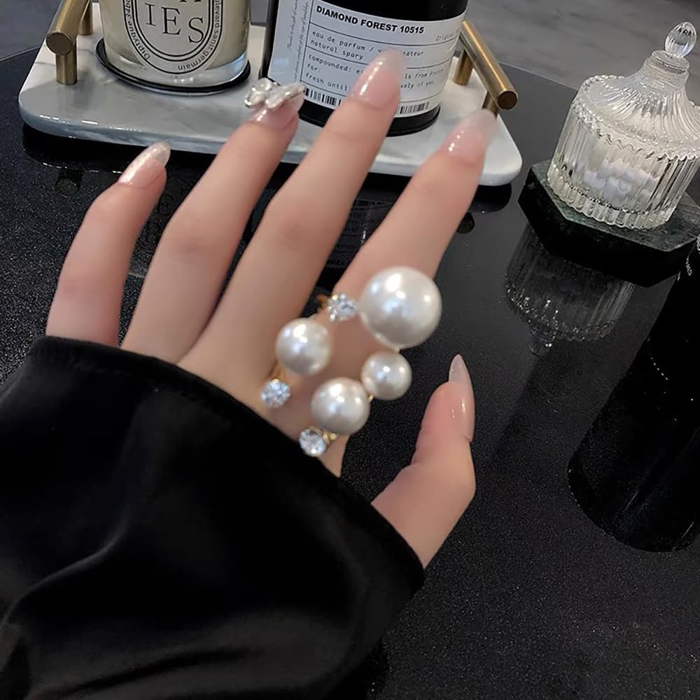 Manufacturer  Pearl Ring for Women Promise Stacking Pearl Rings Adjustable Open Pearls Finger Ring Trendy Personality Christmas Pearls Jewerly Prom Dress Jewerly   rings