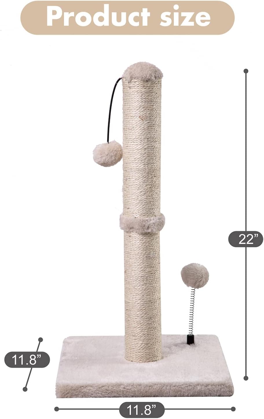 Manufacturer  MECOOL Cat Scratching Post Premium Basics Kitten Scratcher Sisal Scratch Posts with Hanging Ball 22in for Kittens or Smaller Cats (22 inches for Kitten, Beige)    Cat toy