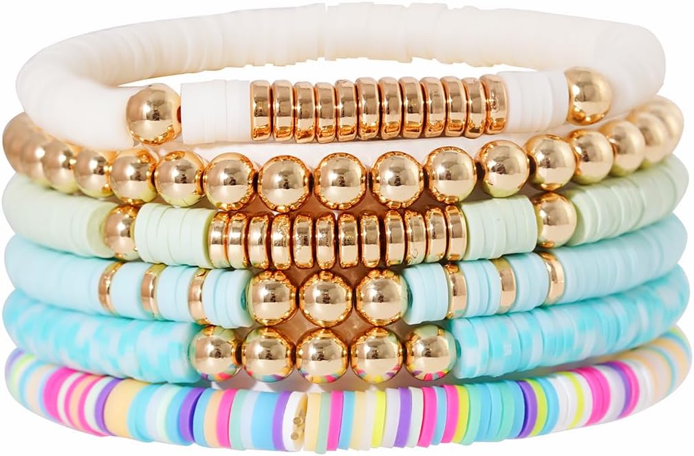 Manufacturer  GOOJIDS Surfer Heishi Clay Bead Bracelets for Women Bohemian Stackable Gold Beaded Stretch Bracelets Elastic Layering Friendship Bracelets Set Boho Jewelry  bracelets