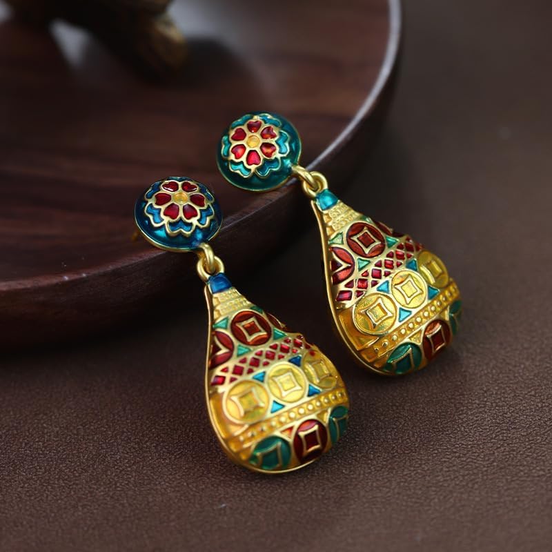Manufacturer  Vintage Style Gold Plated Chinese Floral Drop Silver Stud Fashion Earrings for Women  earring