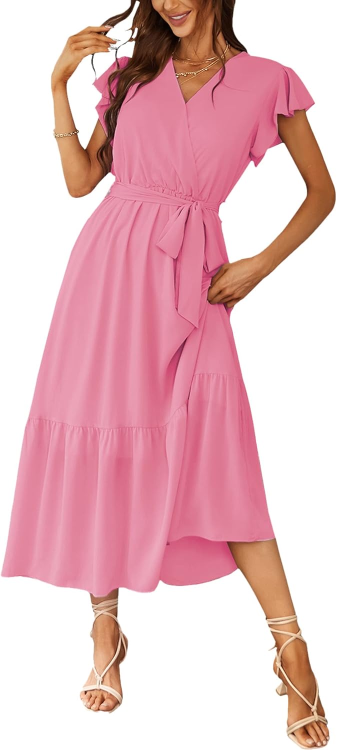 Manufacturer  PRETTYGARDEN Women's Summer Floral Boho Maxi Dress Wrap Short Sleeve V Neck Ruffle A-Line Flowy Wedding Guest Long Dresses dresses