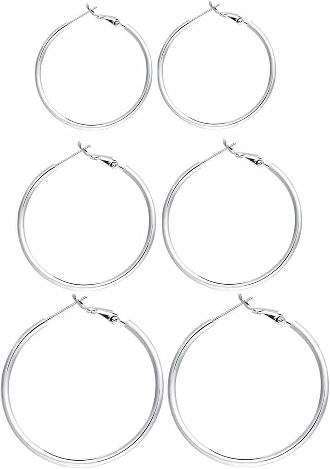 Manufacturer  3 Pairs Sterling Silver Hoop Earrings, 14K White Gold Plated Big Hoop Earrings Set for Women 40 50 60MM  earring