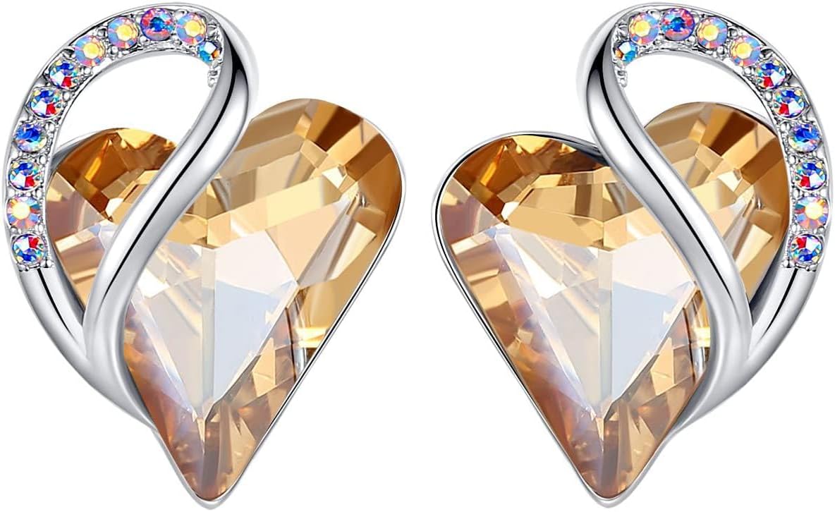 Manufacturer  Earrings for Women, Mothers Day Gift for Mom, Heart Birthstone Crystal Stud Earring, Silver Plated Birthday Jewelry  earring