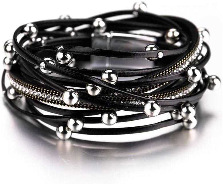 Manufacturer  Fesciory Leather Wrap Bracelets for Women, Boho Leopard Multi-Layer Crystal Beads Cuff Bracelet Jewelry  bracelets