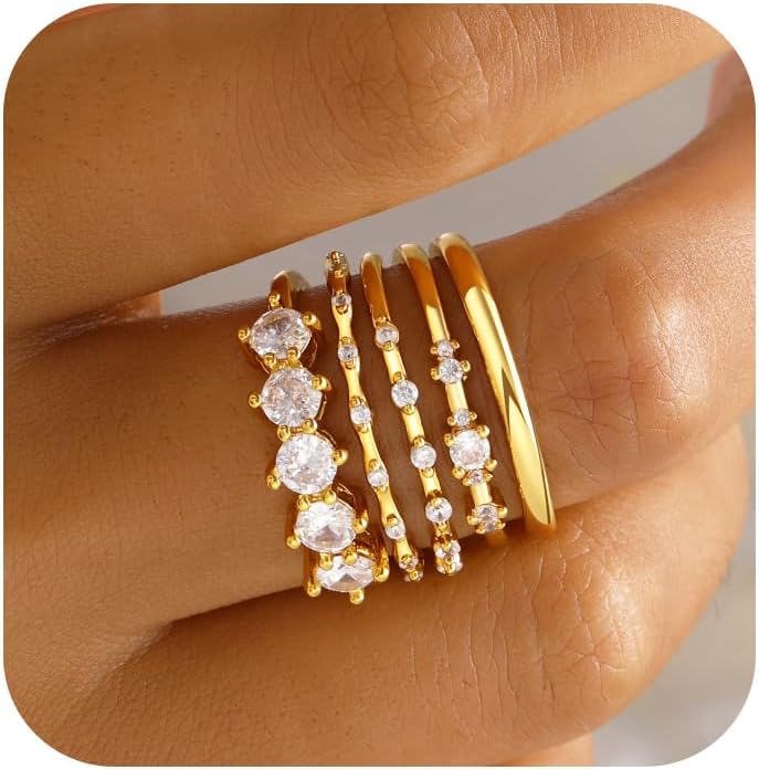 Manufacturer  FAXHION Gold Rings for Women Non Tarnish, 14k Gold Plated Dainty Stacking Cubic Zirconia Thumb Rings, Gold Knuckle Women Rings Set Jewelry Size 5-10   rings