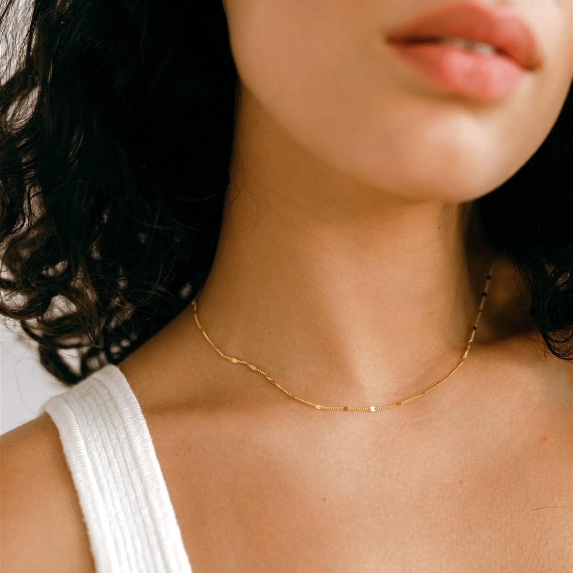 Manufacturer  BERISO 14K Gold/Silver Plated Satellite Choker Shining Dots Station Box Chain 3 Blue Beads Sparkle Chain Necklace Open Hearts Open Stars Link Chain Exquisite Jewelry for women  necklace