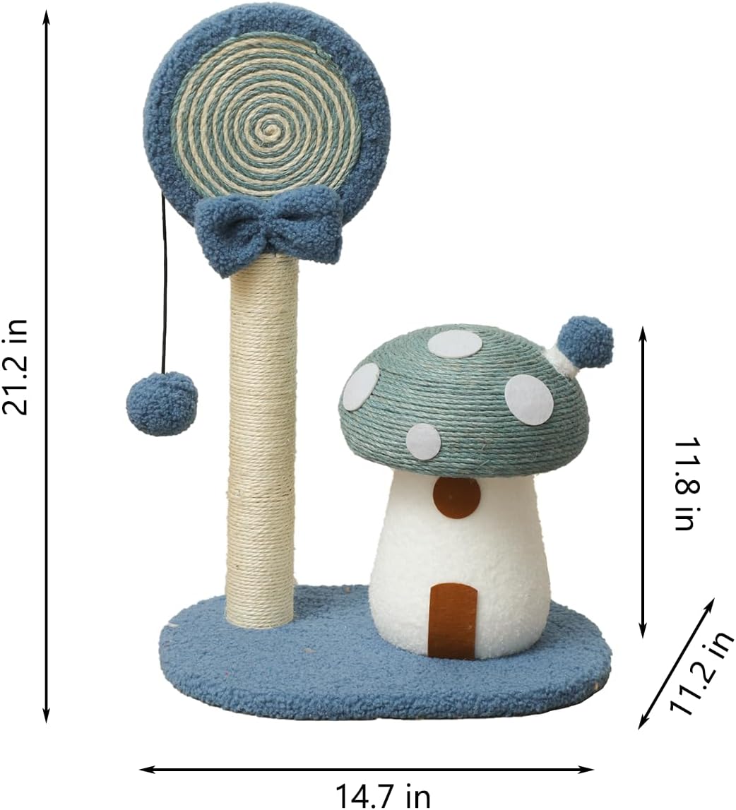 Manufacturer  Doggie&Kittie Cat Scratching Post Cute Kitten Scratching Board Kitty Toys Mushroom Lollipop Cat Scratcher Furniture Cat Climber Climbing Tower for Indoor Cats Sisal Material (Blue)    Cat toy